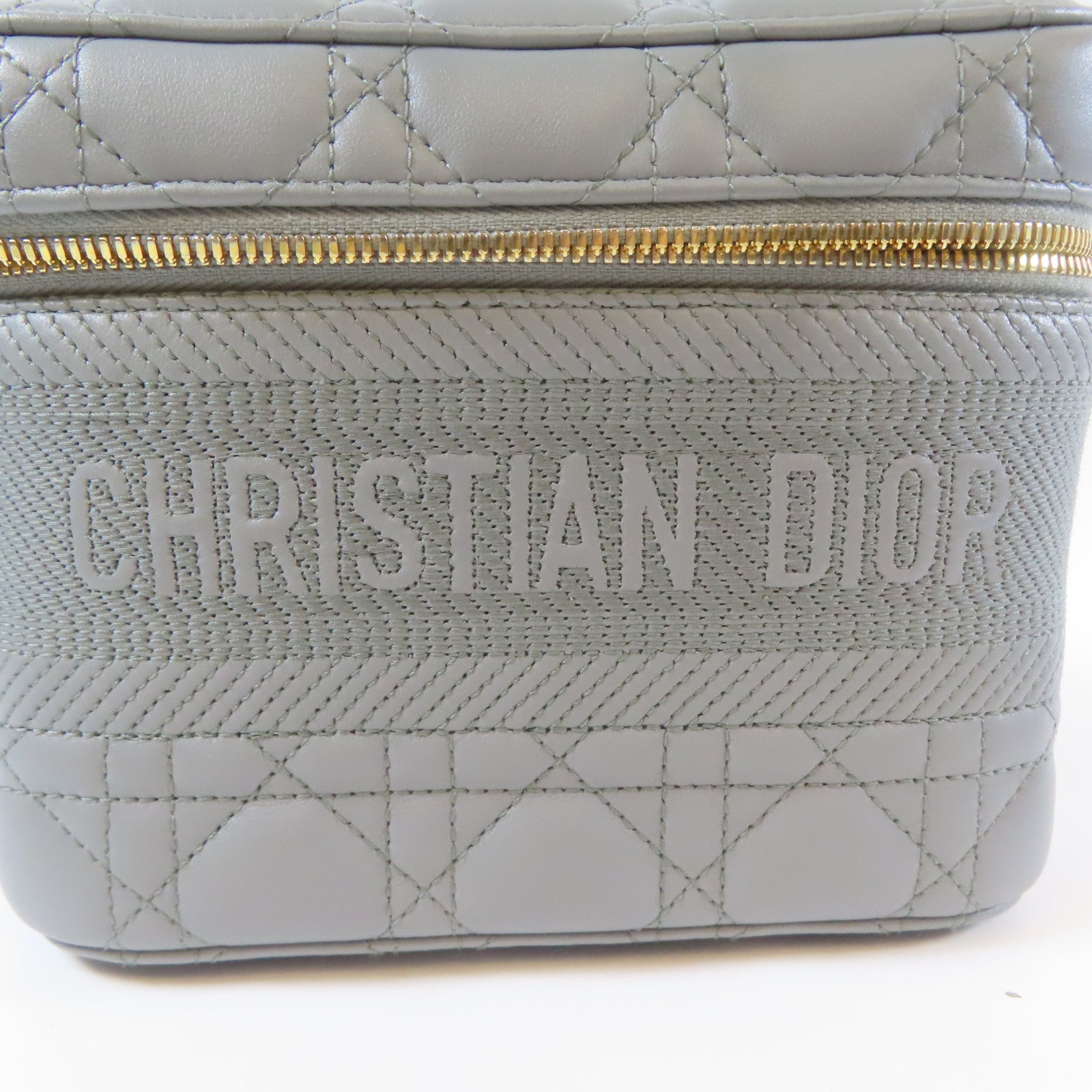 Dior 羊皮皮革Travel Vanity Case金扣手挽肩背兩用袋灰色