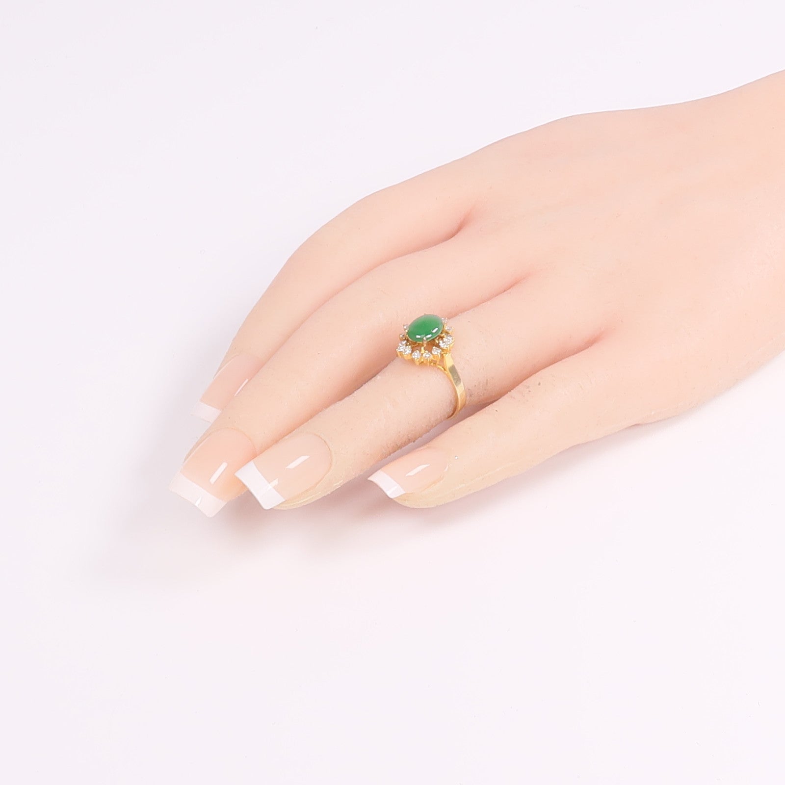 JEWELRY 【激減優惠】14K黃金Jade Diamond Ring翡翠/鑽石戒指US#3.75