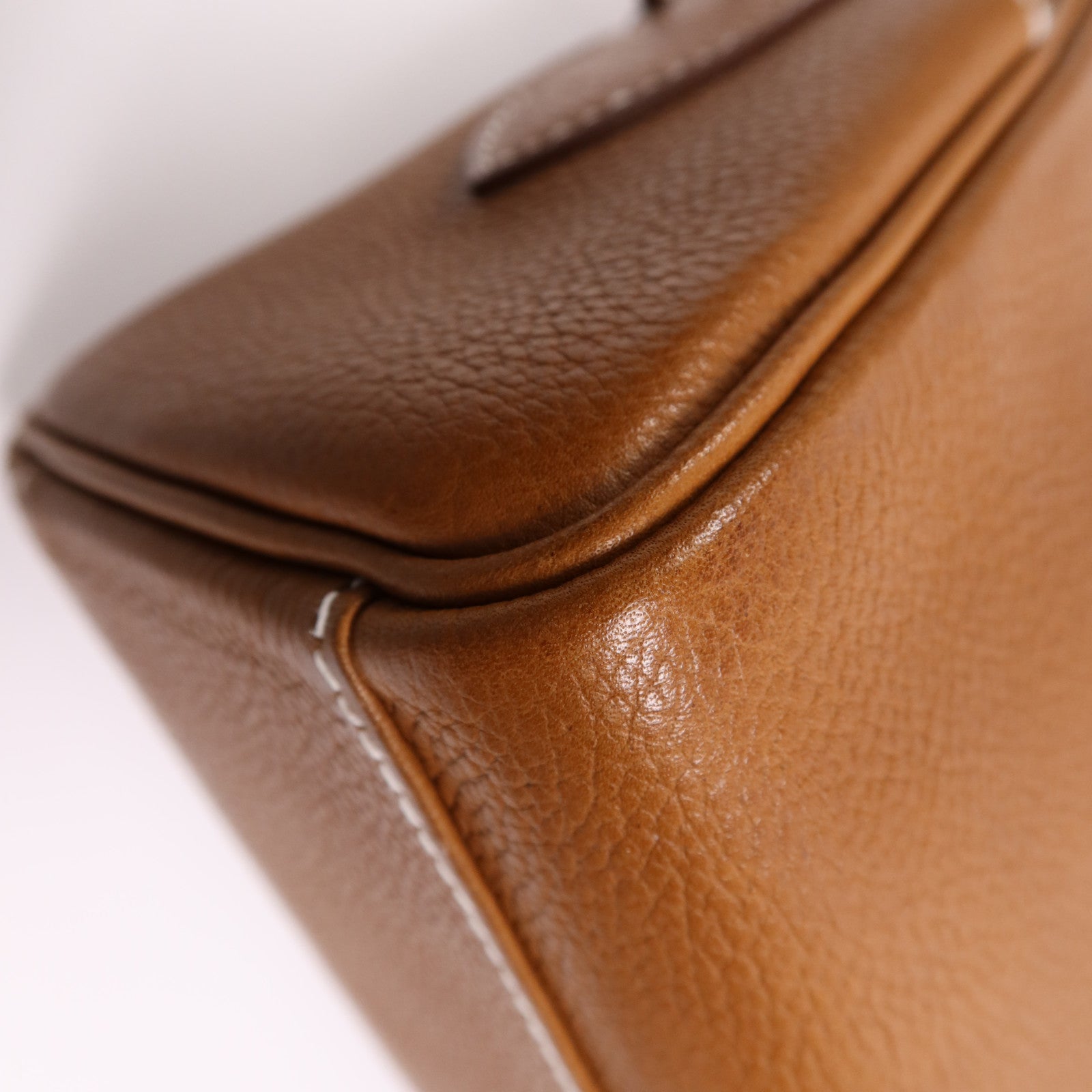 HERMES Barenia皮革Kelly Messenger PM銀扣肩背袋Fauve