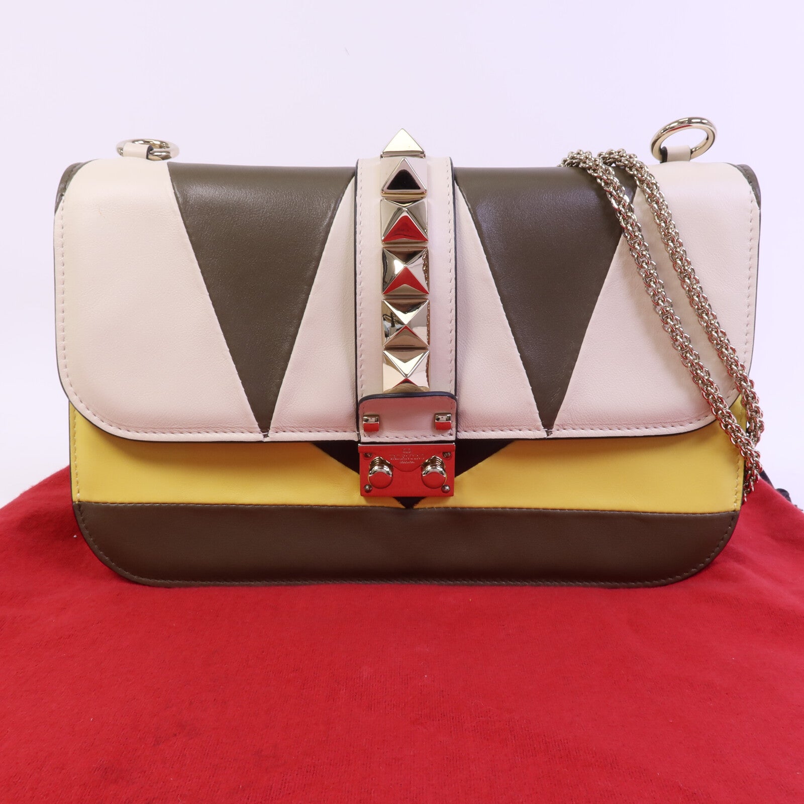 Valentino 牛皮皮革Garavani Glam Lock金扣鏈帶肩背袋