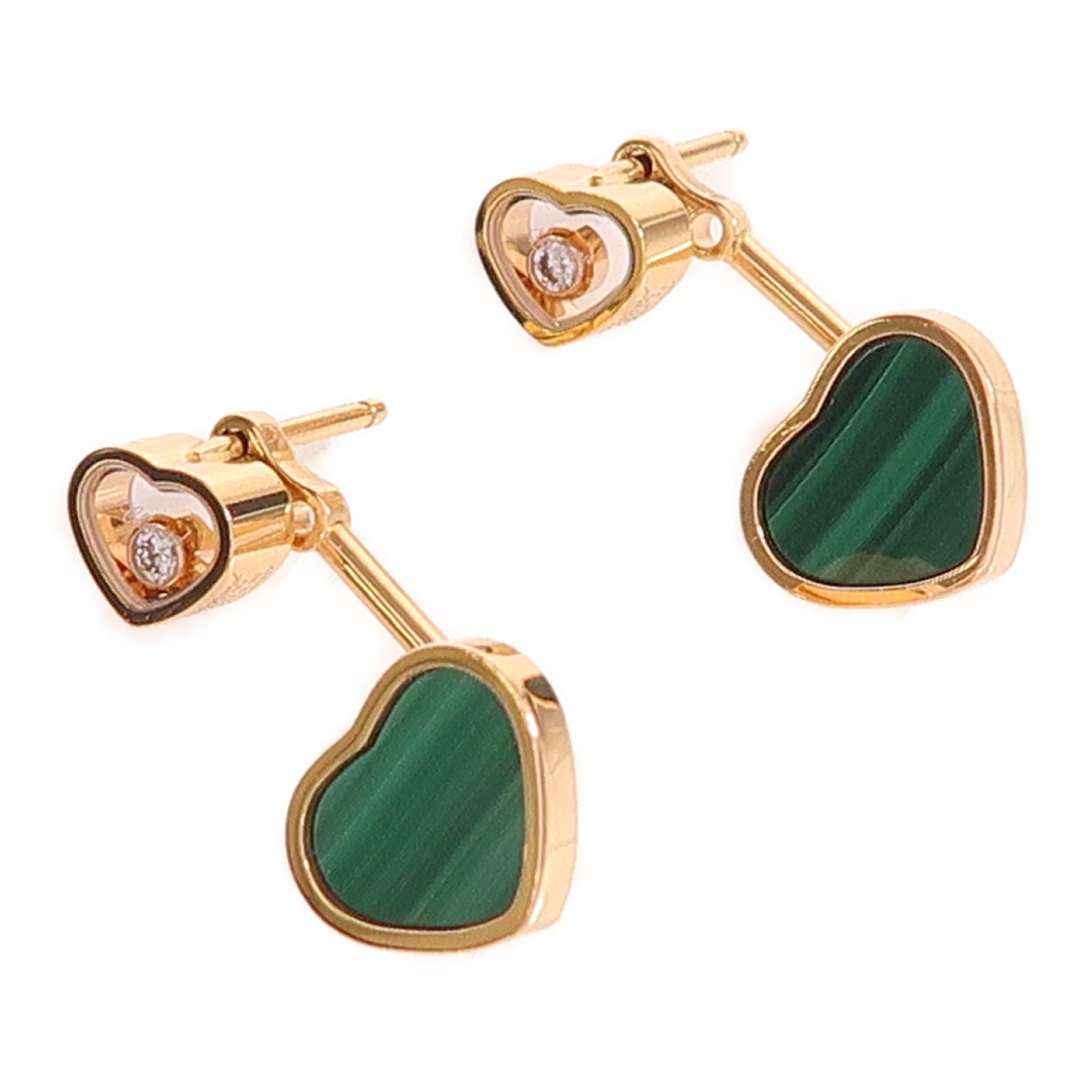 CHOPARD Happy Hearts Diamond Earrings 18K Rose Gold Malachite
