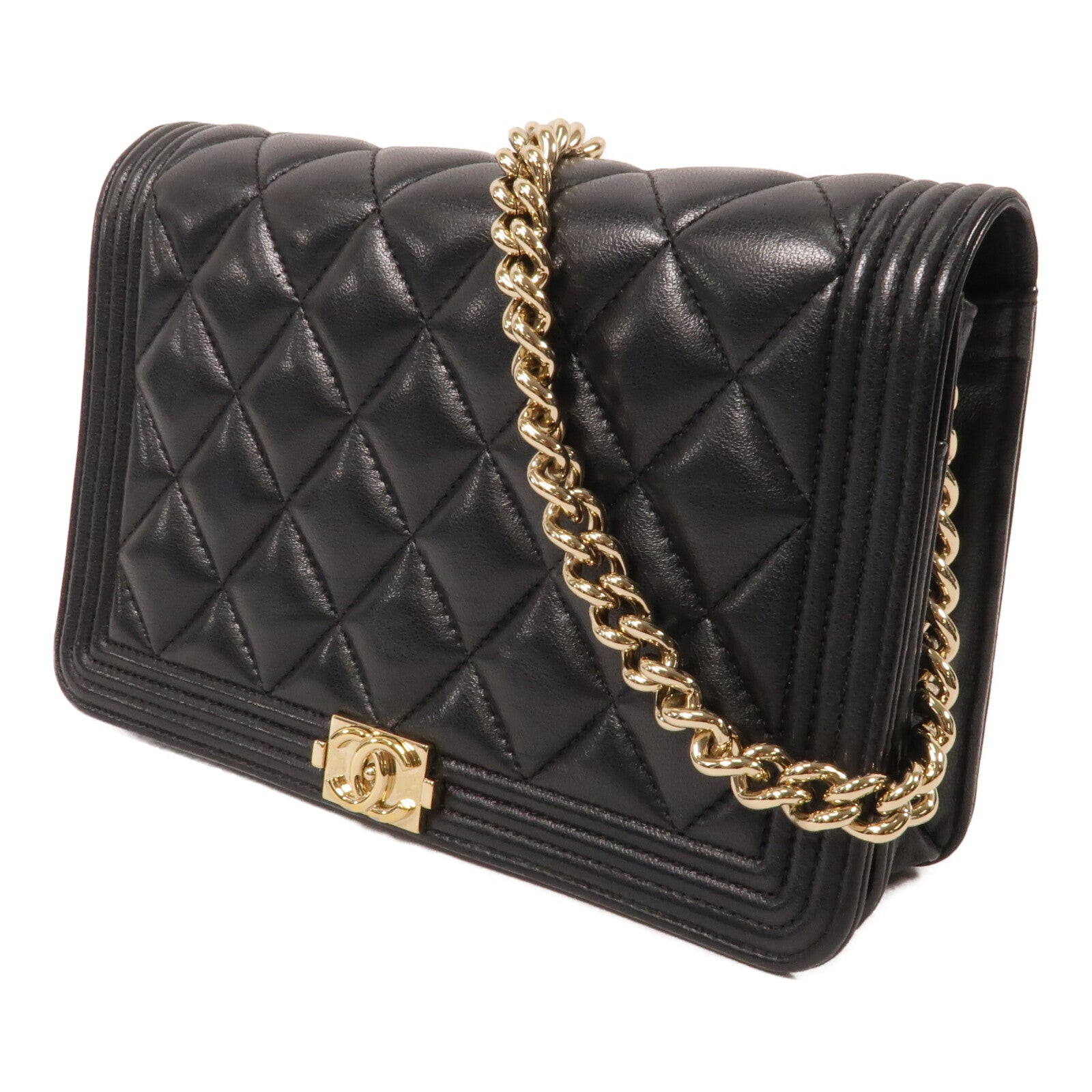 CHANEL 羊皮皮革Boy Wallet On Chain鏈帶肩背袋