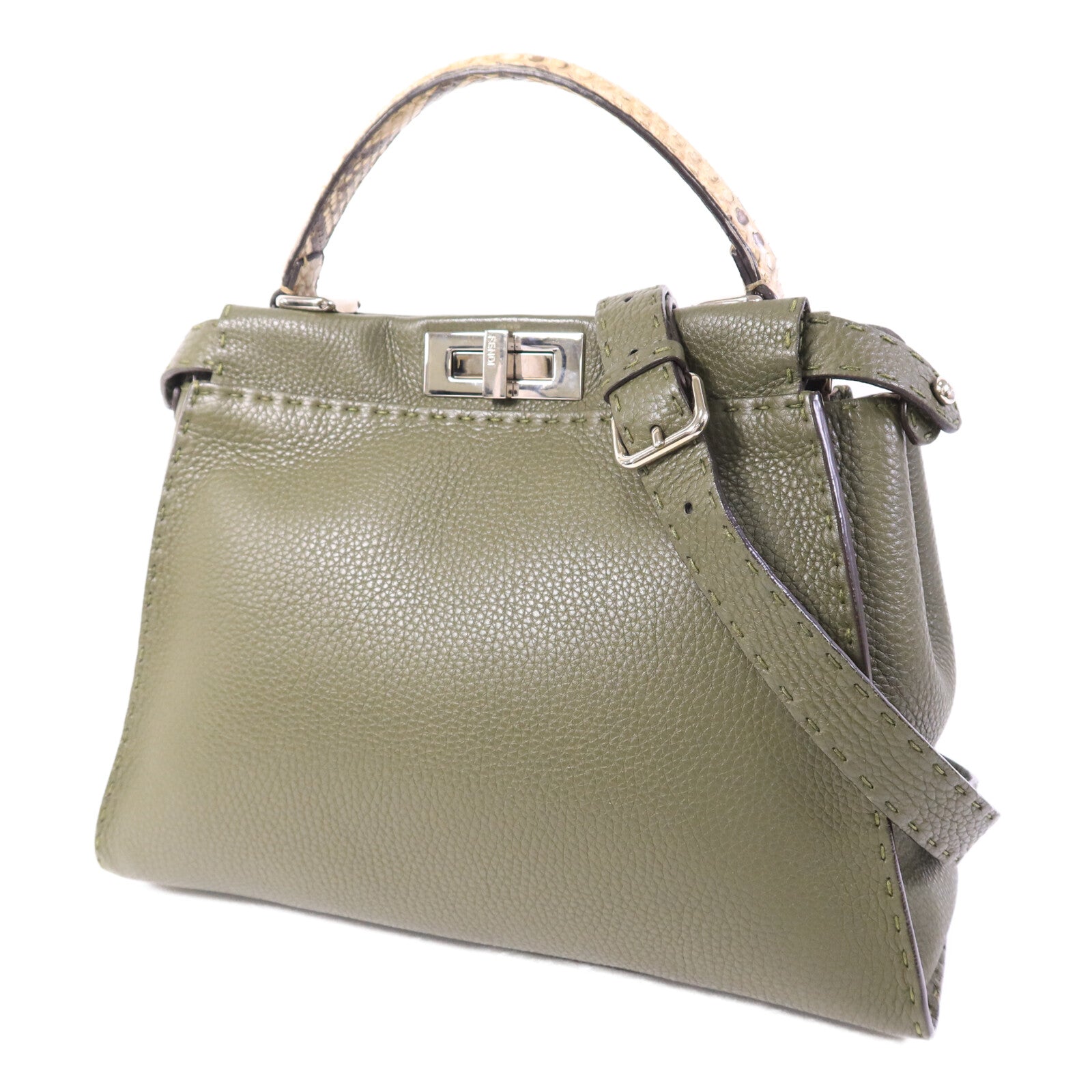 FENDI 牛皮/蛇皮皮革皮革Peekaboo手挽肩背兩用袋
