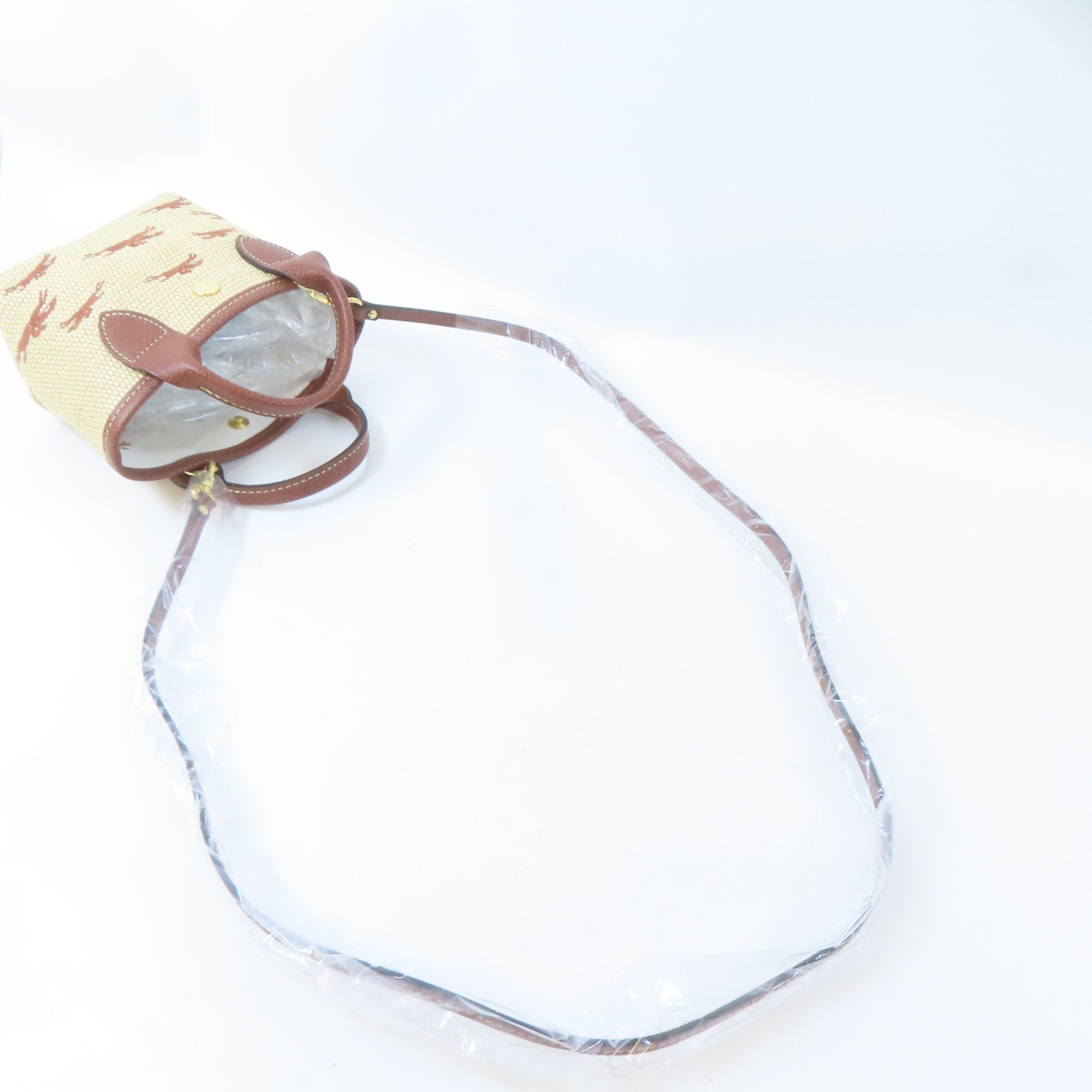 Longchamp 藤料/牛皮皮革Le Panier Pliage Basket金扣手挽肩背兩用袋啡色