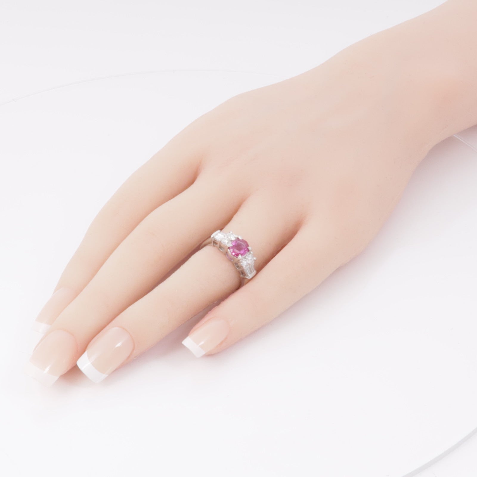 JEWELRY 【激減優惠】PT900鉑金Pink Sapphire Diamond Ring粉紅藍寶石/鑽石戒指US#6.25