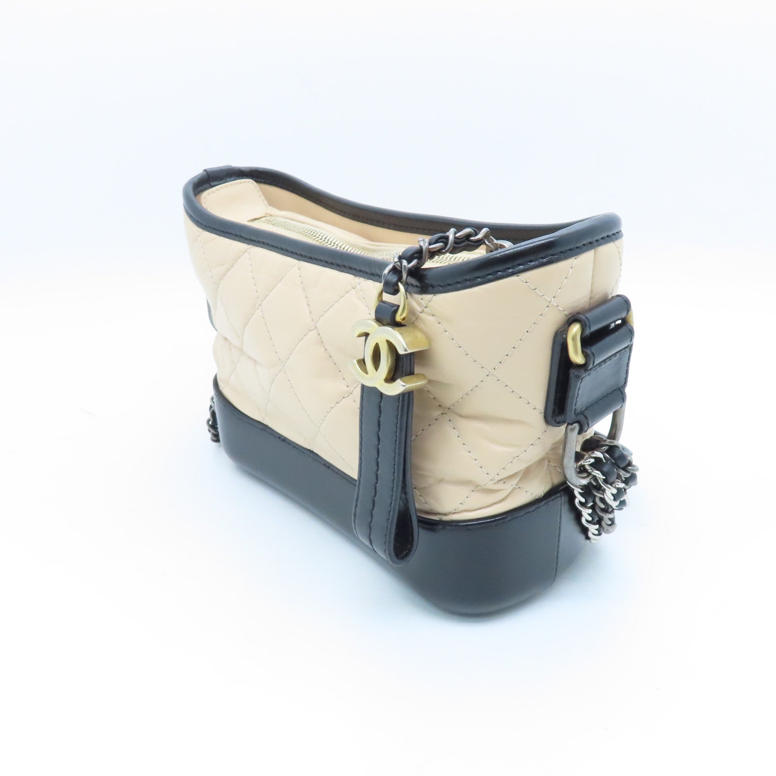 CHANEL rhombic cowhide leather Gabrielle Chain Shoulder silver buckle chain shoulder bag beige