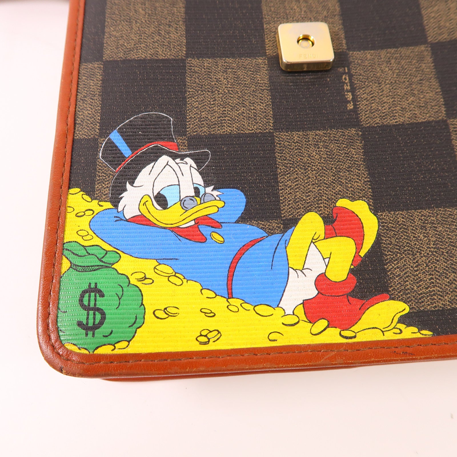 FENDI 塗層帆布Vintage Shoulder Bag銀扣肩背袋