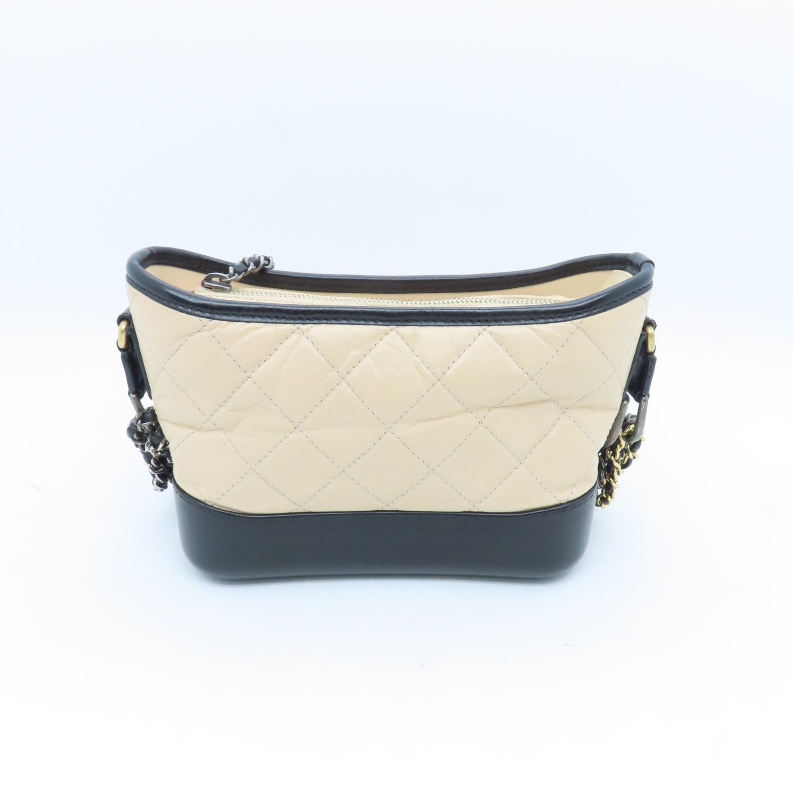 CHANEL rhombic cowhide leather Gabrielle Chain Shoulder silver buckle chain shoulder bag beige