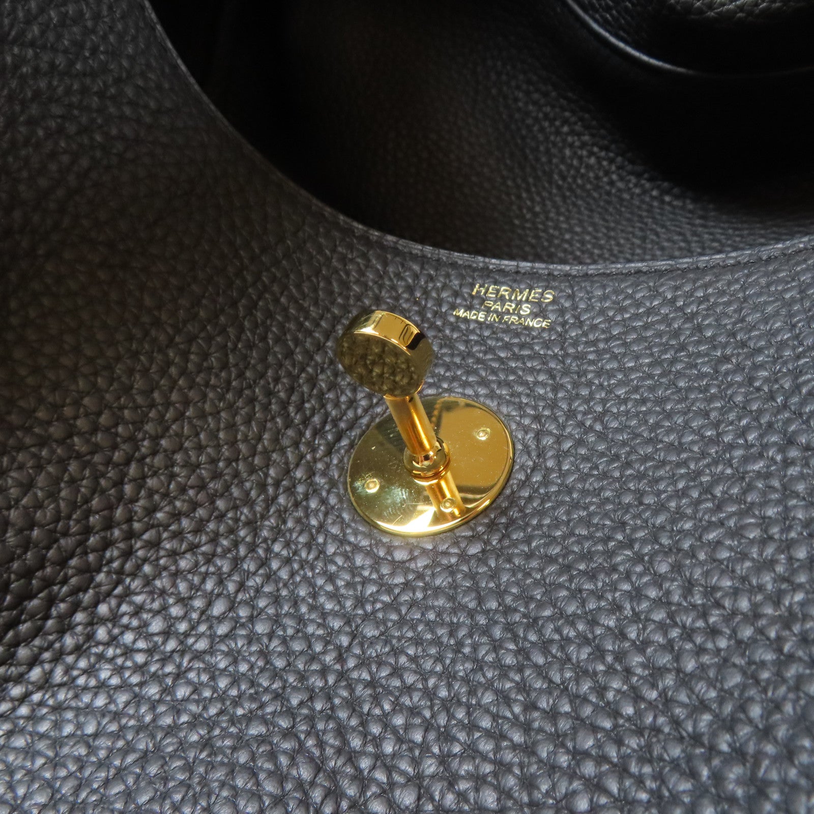 HERMES Clemence皮革Lindy 34金扣手挽肩背兩用袋Noir黑色