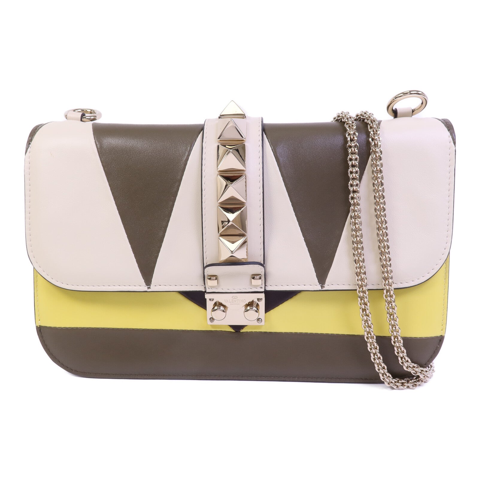 Valentino 牛皮皮革Garavani Glam Lock金扣鏈帶肩背袋