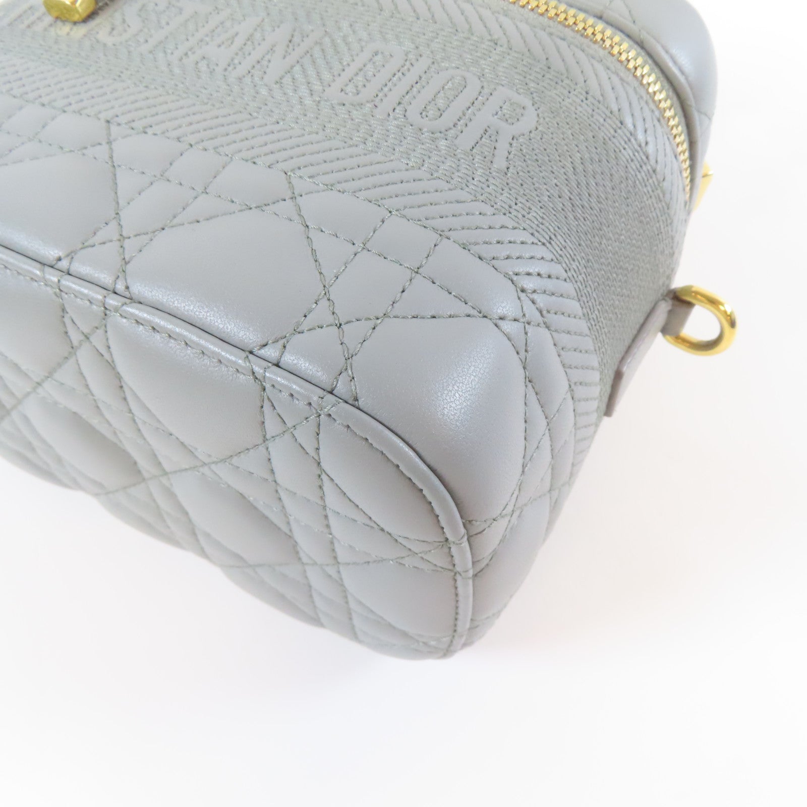 Dior 羊皮皮革Travel Vanity Case金扣手挽肩背兩用袋灰色