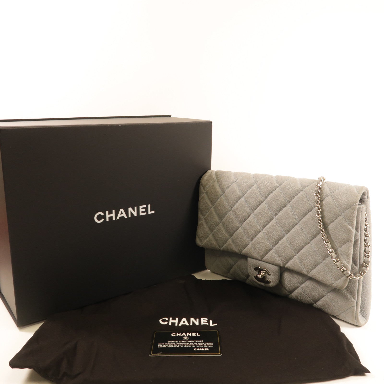 CHANEL 牛皮皮革Chain Shoulder銀扣肩背袋淺藍色