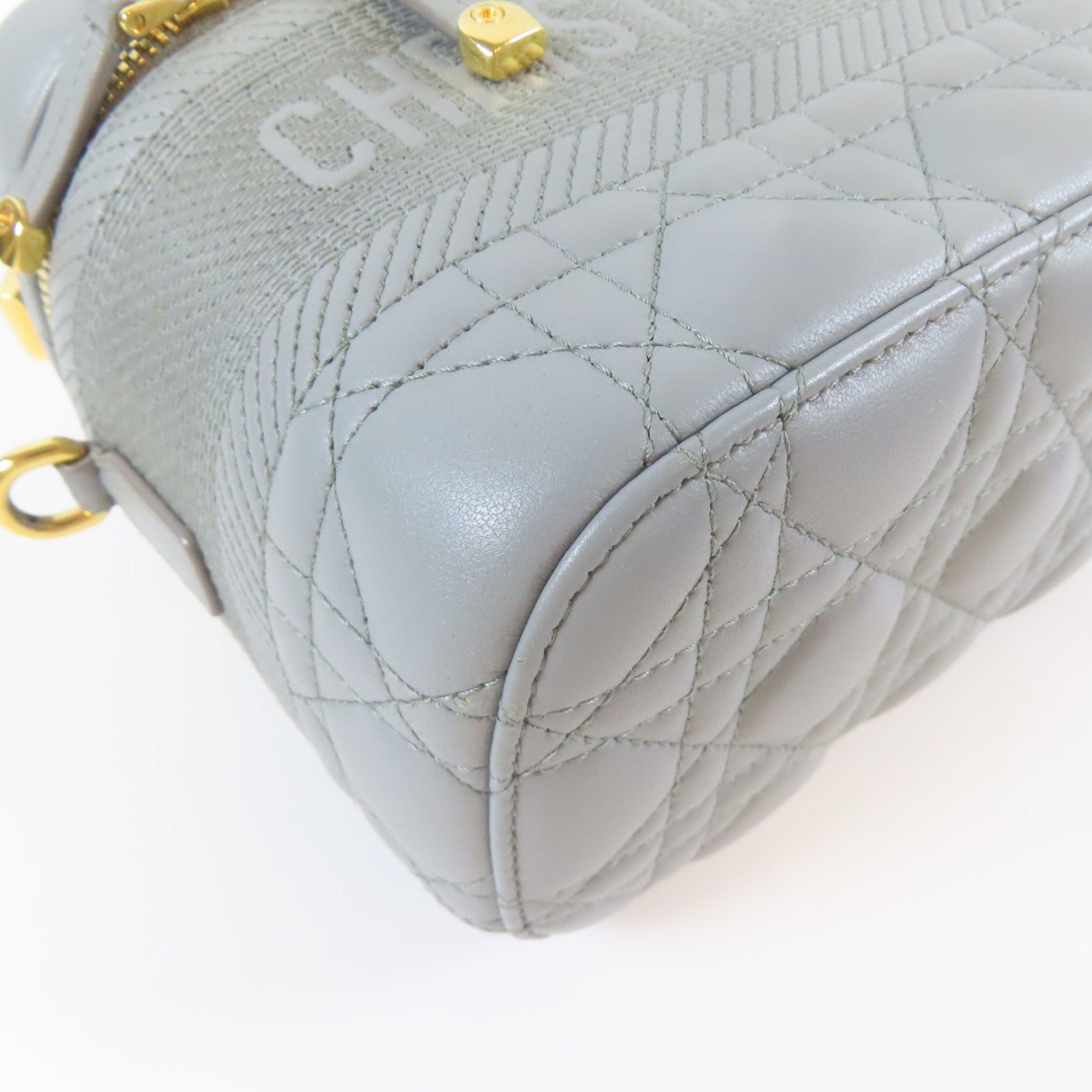 Dior 羊皮皮革Travel Vanity Case金扣手挽肩背兩用袋灰色
