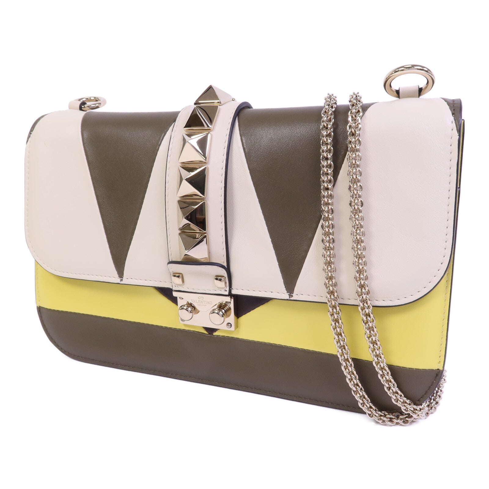 Valentino 牛皮皮革Garavani Glam Lock金扣鏈帶肩背袋