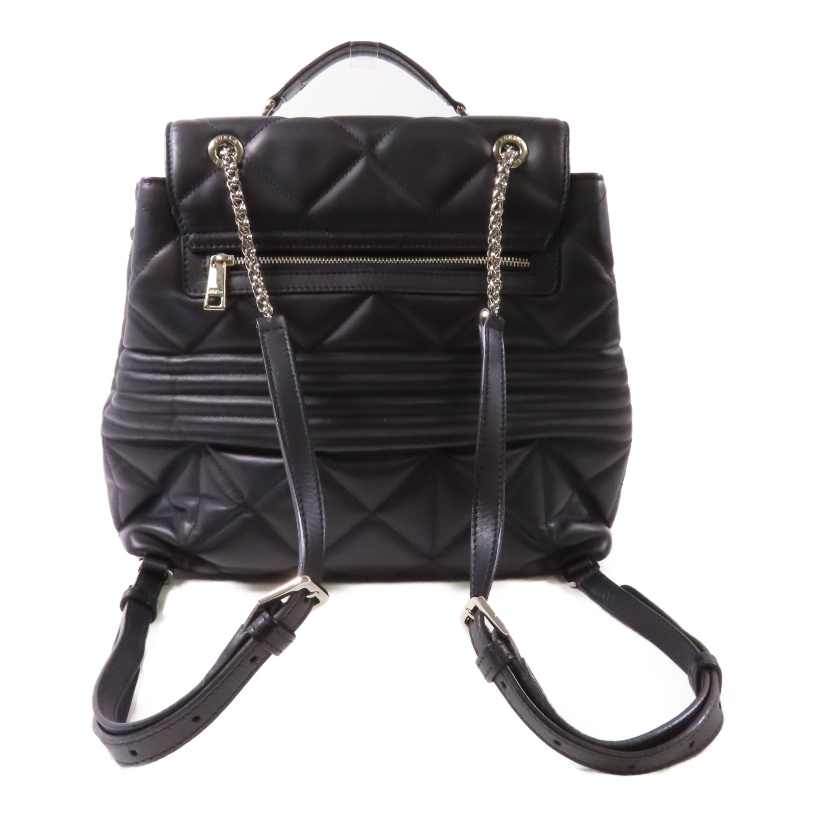 Furla 牛皮皮革Backpack銀扣鏈帶背包黑色