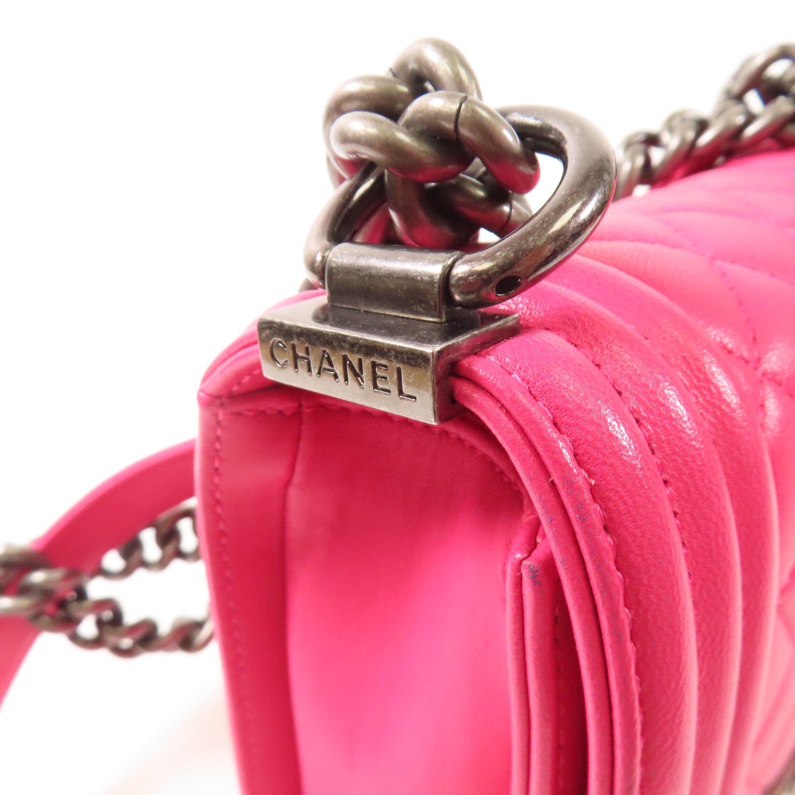 CHANEL 【激減優惠】牛皮皮革Boy Chanel銀扣鏈帶肩背袋