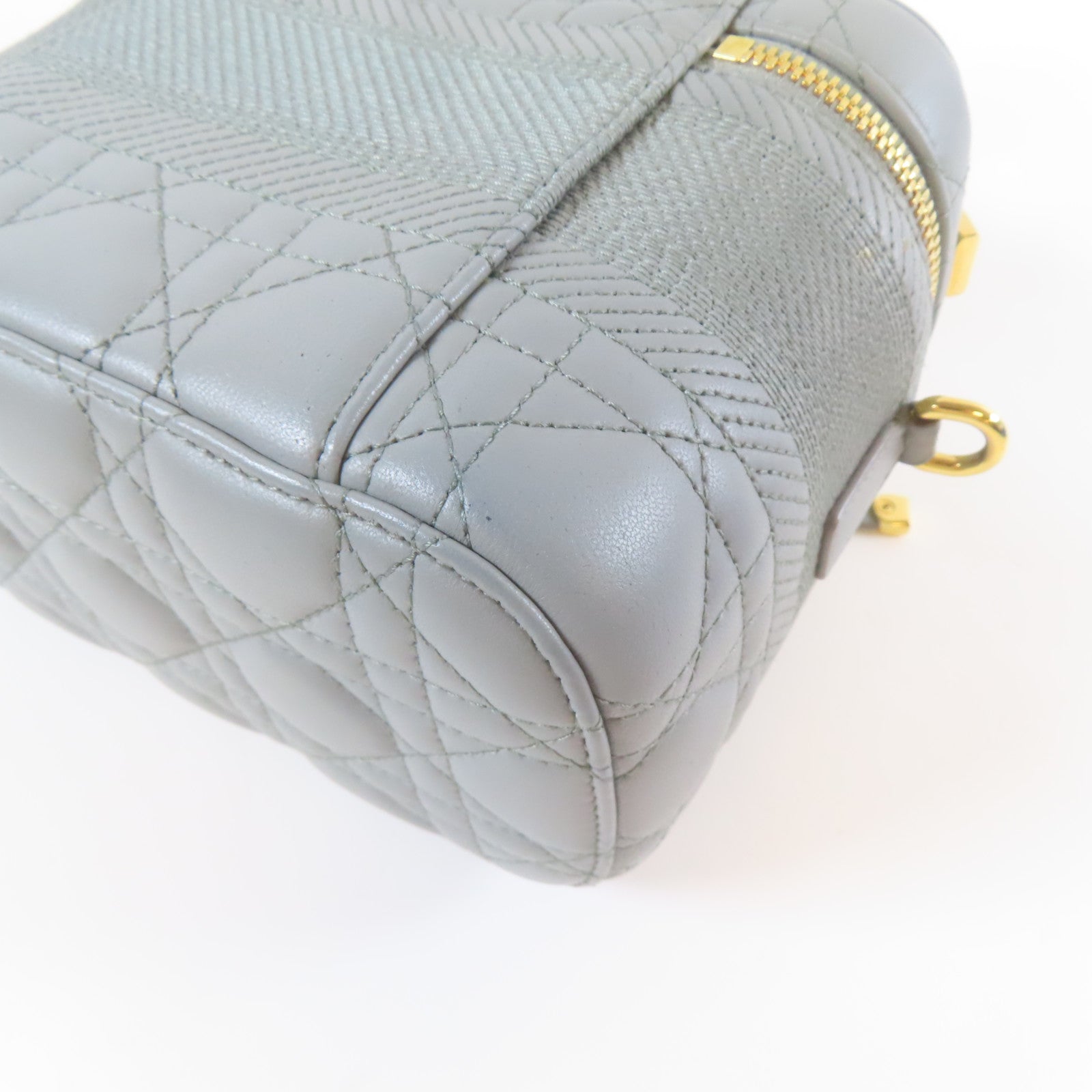 Dior 羊皮皮革Travel Vanity Case金扣手挽肩背兩用袋灰色
