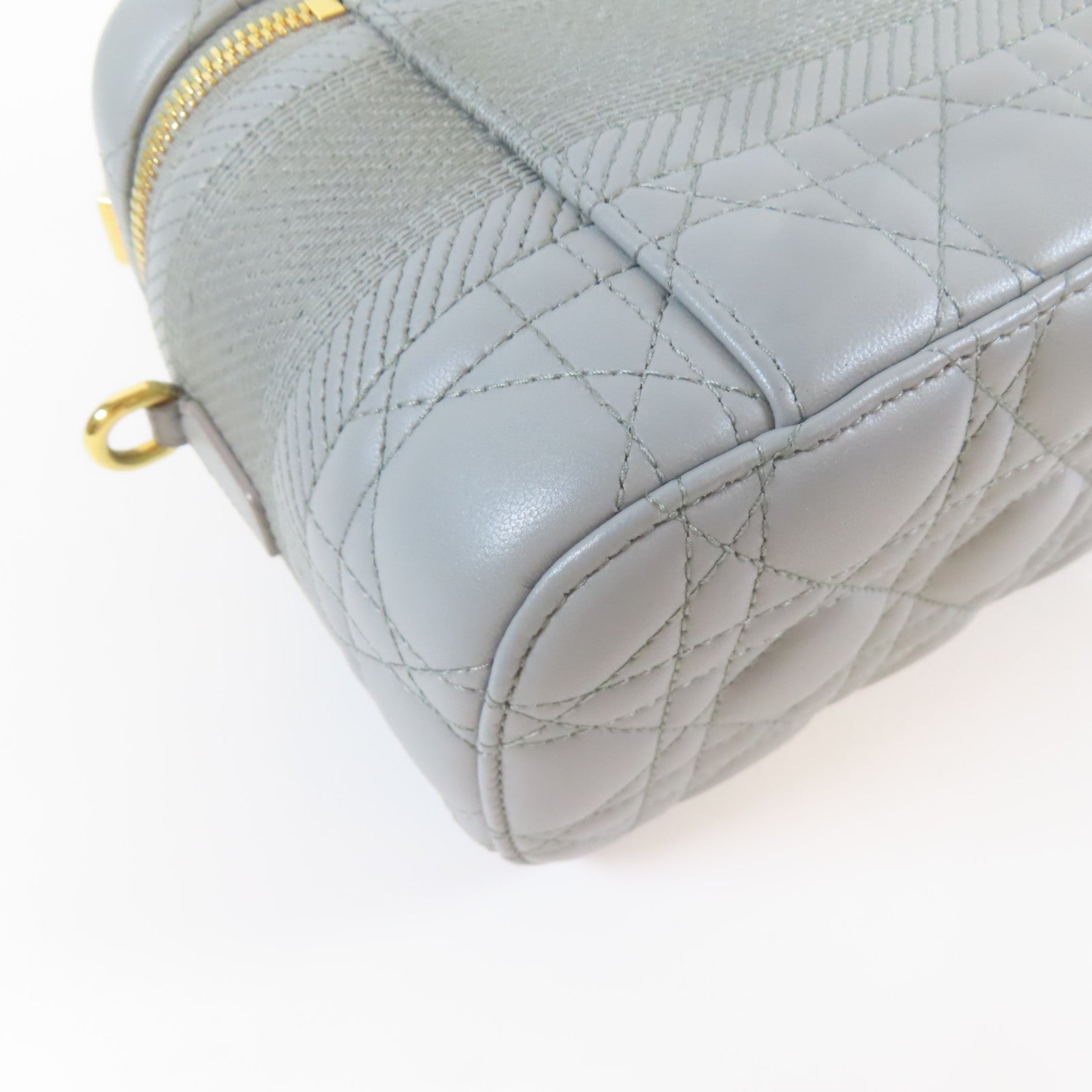 Dior 羊皮皮革Travel Vanity Case金扣手挽肩背兩用袋灰色