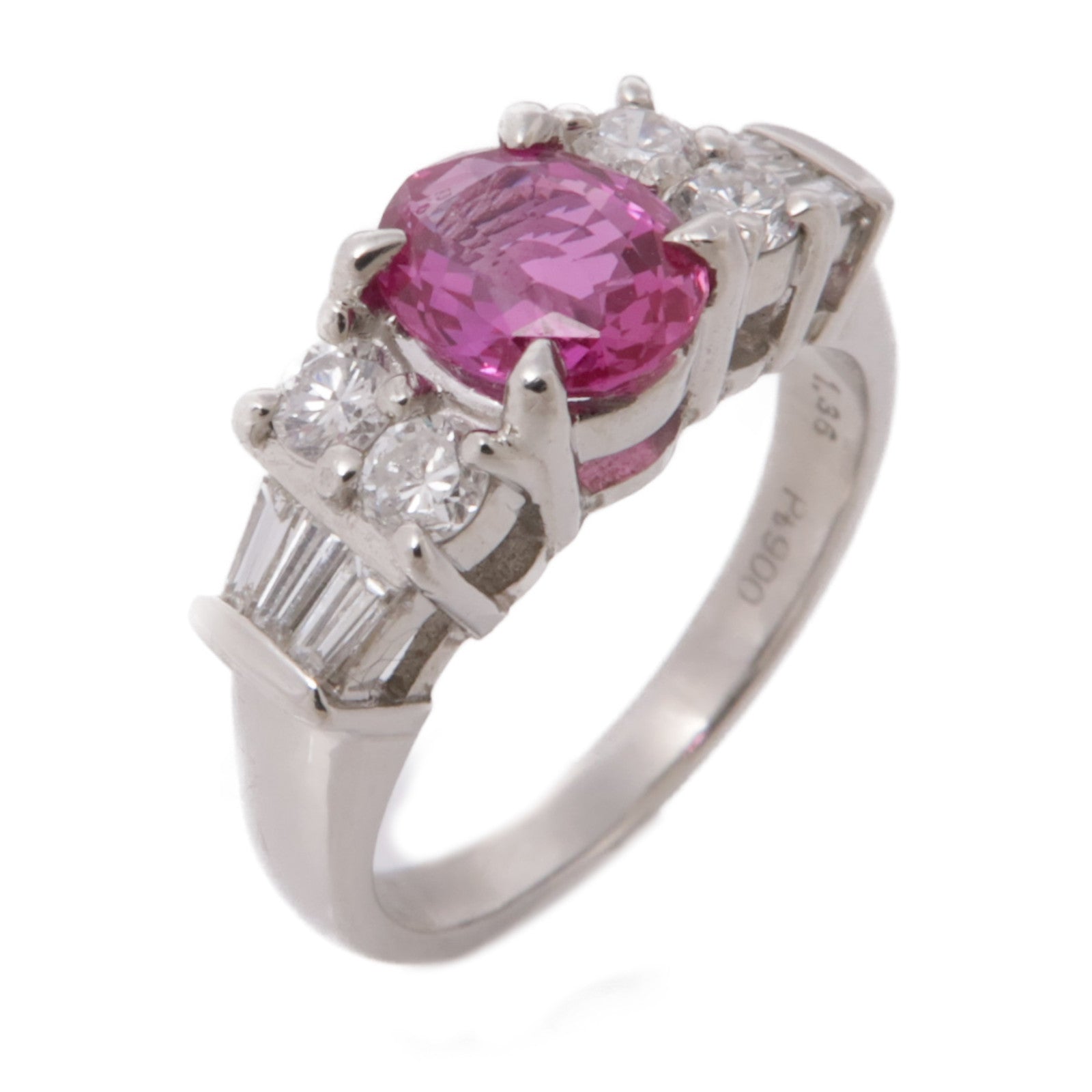 JEWELRY 【激減優惠】PT900鉑金Pink Sapphire Diamond Ring粉紅藍寶石/鑽石戒指US#6.25