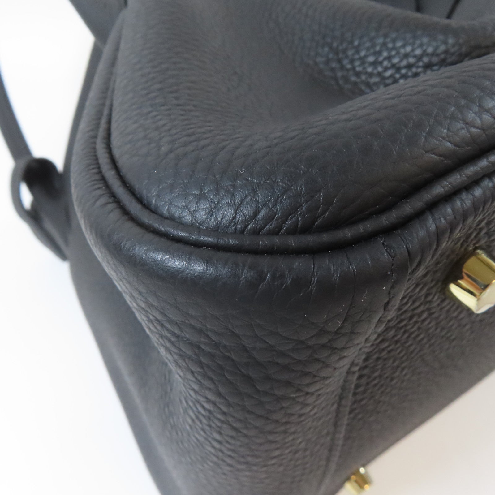 HERMES Clemence皮革Lindy 34金扣手挽肩背兩用袋Noir黑色