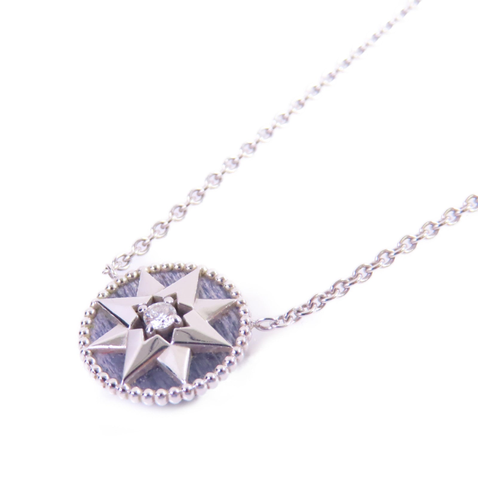 Dior 18K白金/鑽石Rose Des Vents Diamond Necklace銀扣項鏈黑色/銀色