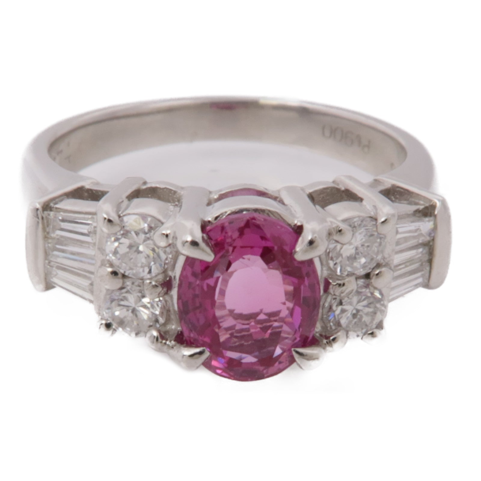 JEWELRY【激減優惠】 PT900鉑金Pink Sapphire Diamond Ring粉紅藍寶石/鑽石戒指US#6.25