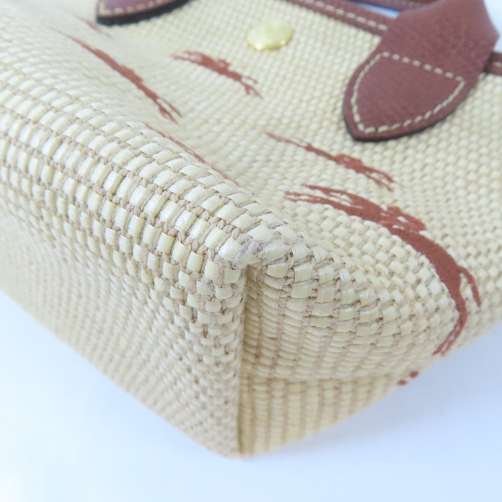 Longchamp 藤料/牛皮皮革Le Panier Pliage Basket金扣手挽肩背兩用袋啡色