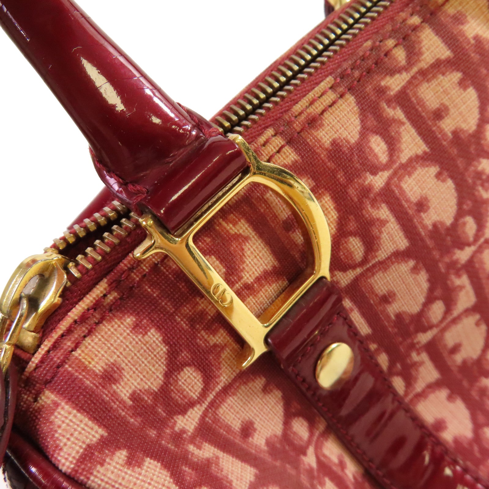 Dior Oblique塗層帆布Dior Handbag金扣手挽袋酒紅色