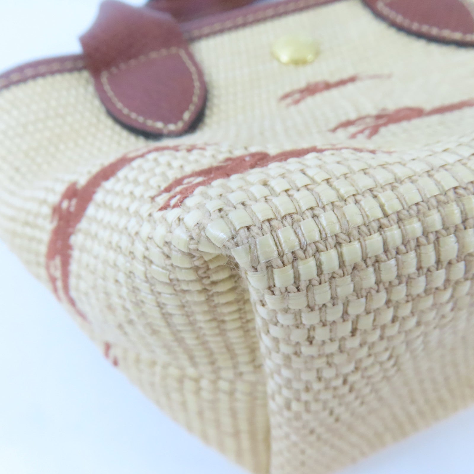 Longchamp 藤料/牛皮皮革Le Panier Pliage Basket金扣手挽肩背兩用袋啡色