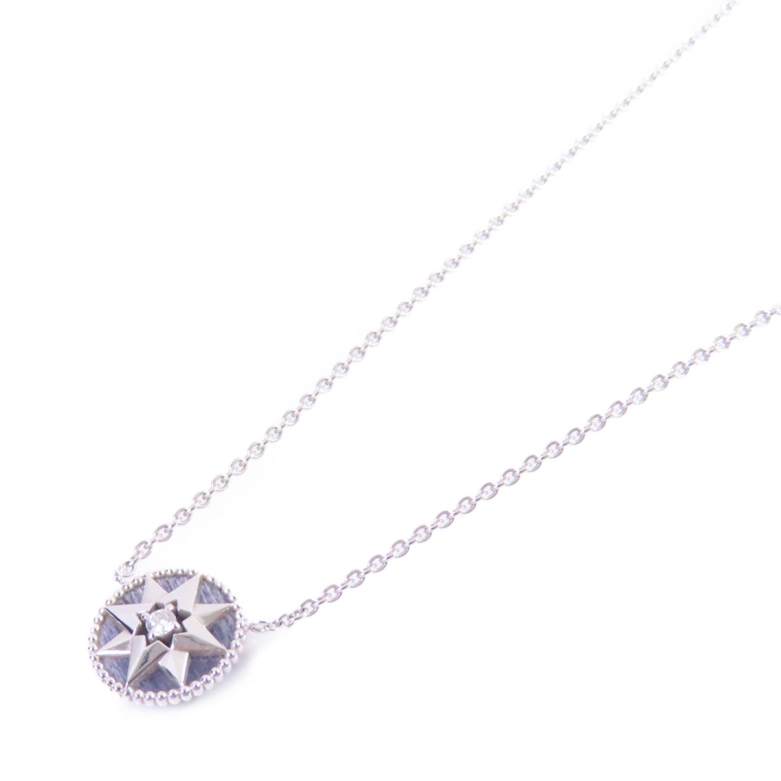 Dior 18K白金/鑽石Rose Des Vents Diamond Necklace銀扣項鏈黑色/銀色