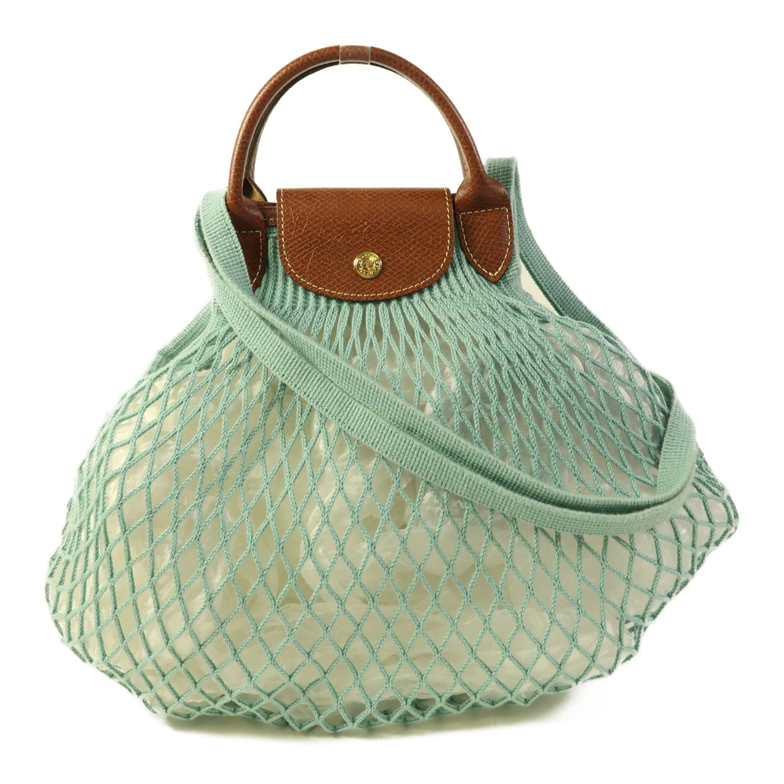 Longchamp 針織布料Le Pliage Filet金扣手挽肩背兩用袋