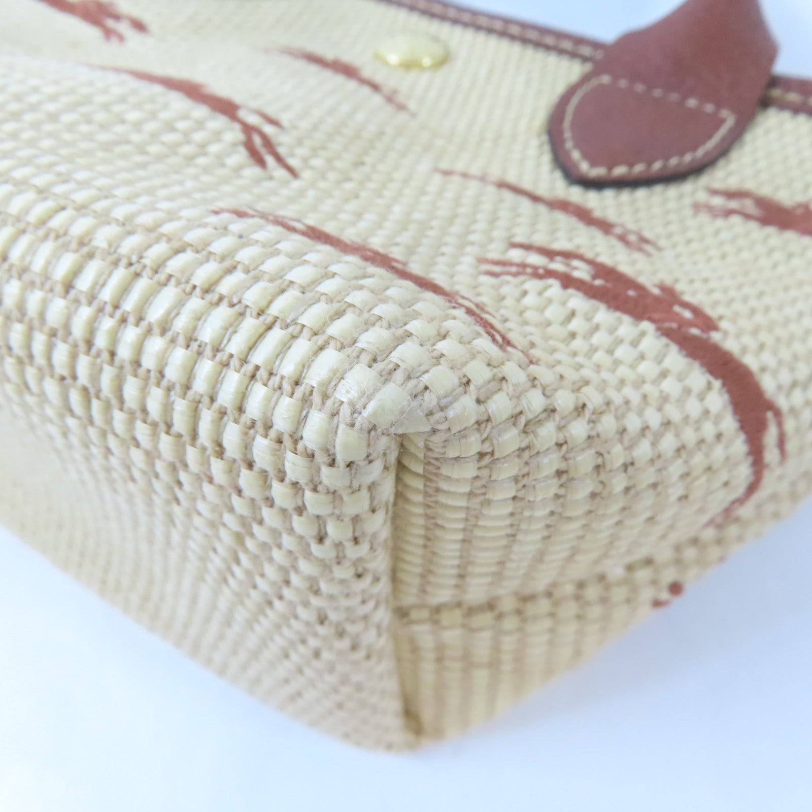 Longchamp 藤料/牛皮皮革Le Panier Pliage Basket金扣手挽肩背兩用袋啡色