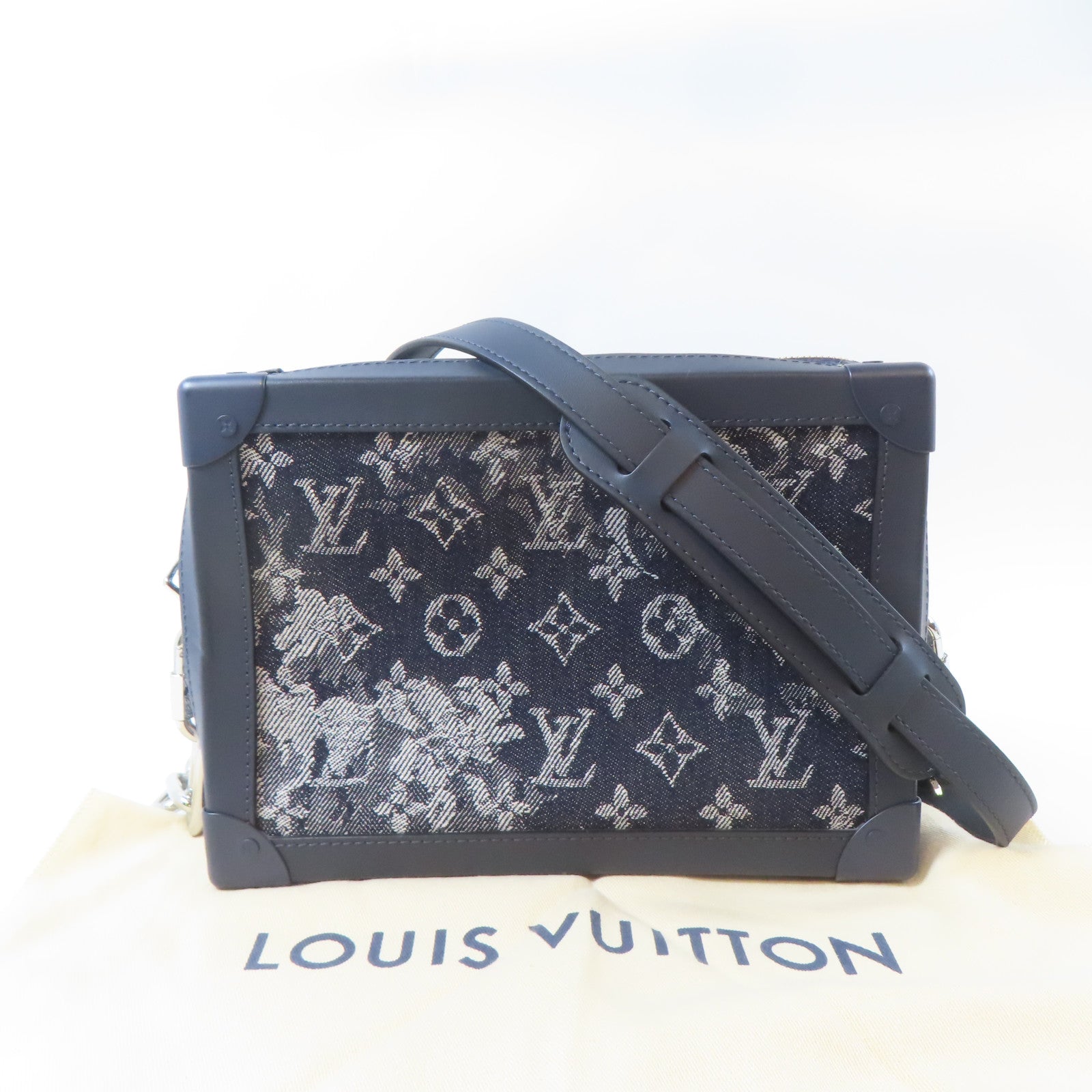 LOUIS VUITTON Monogram Tapestry銀扣肩背袋深藍色