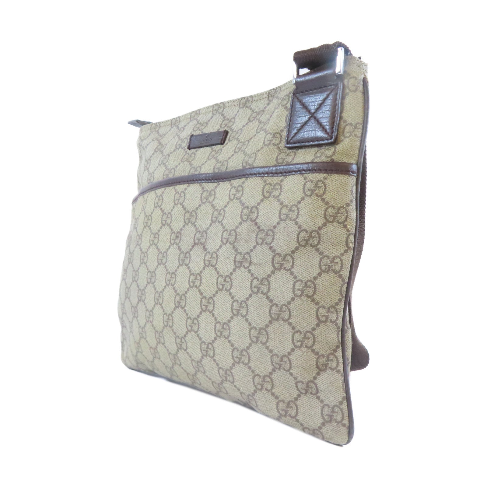 GUCCI 【激減優惠】塗層帆布Shoulder Bag銀扣肩背袋啡色