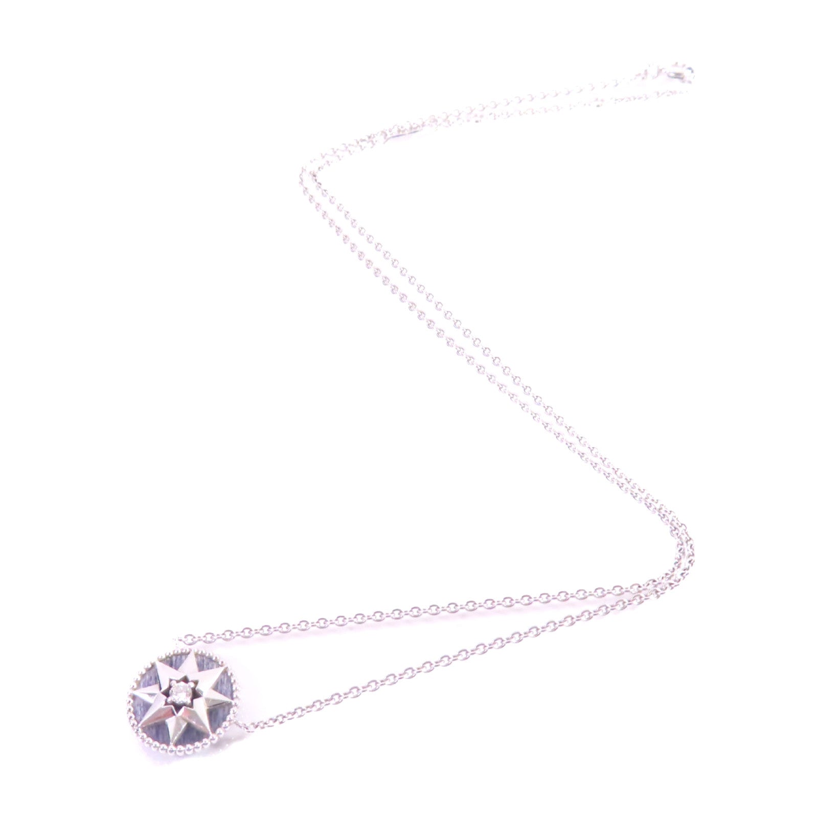 Dior 18K白金/鑽石Rose Des Vents Diamond Necklace銀扣項鏈黑色/銀色