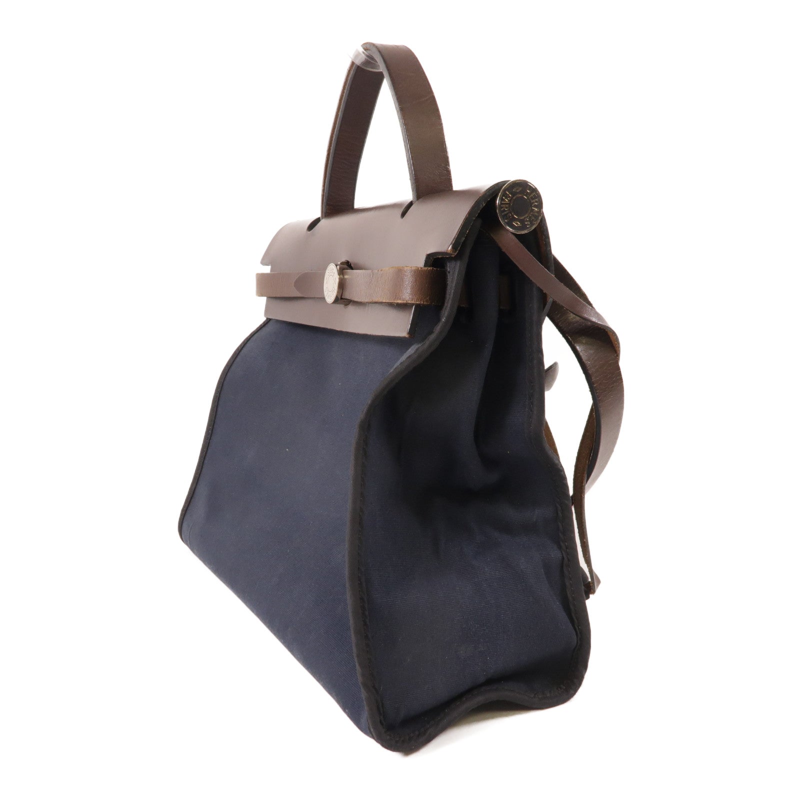 HERMES 帆布Herbag PM銀扣手挽肩背兩用袋藍色