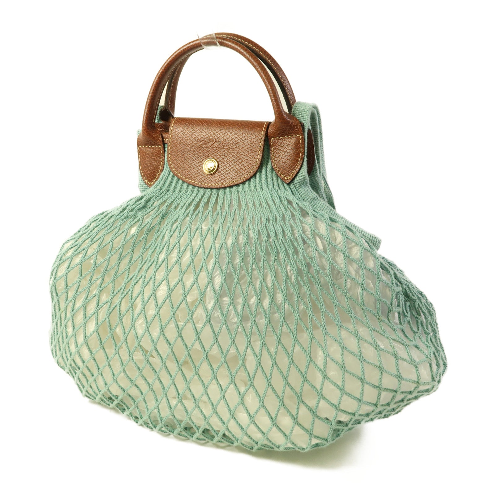 Longchamp 針織布料Le Pliage Filet金扣手挽肩背兩用袋