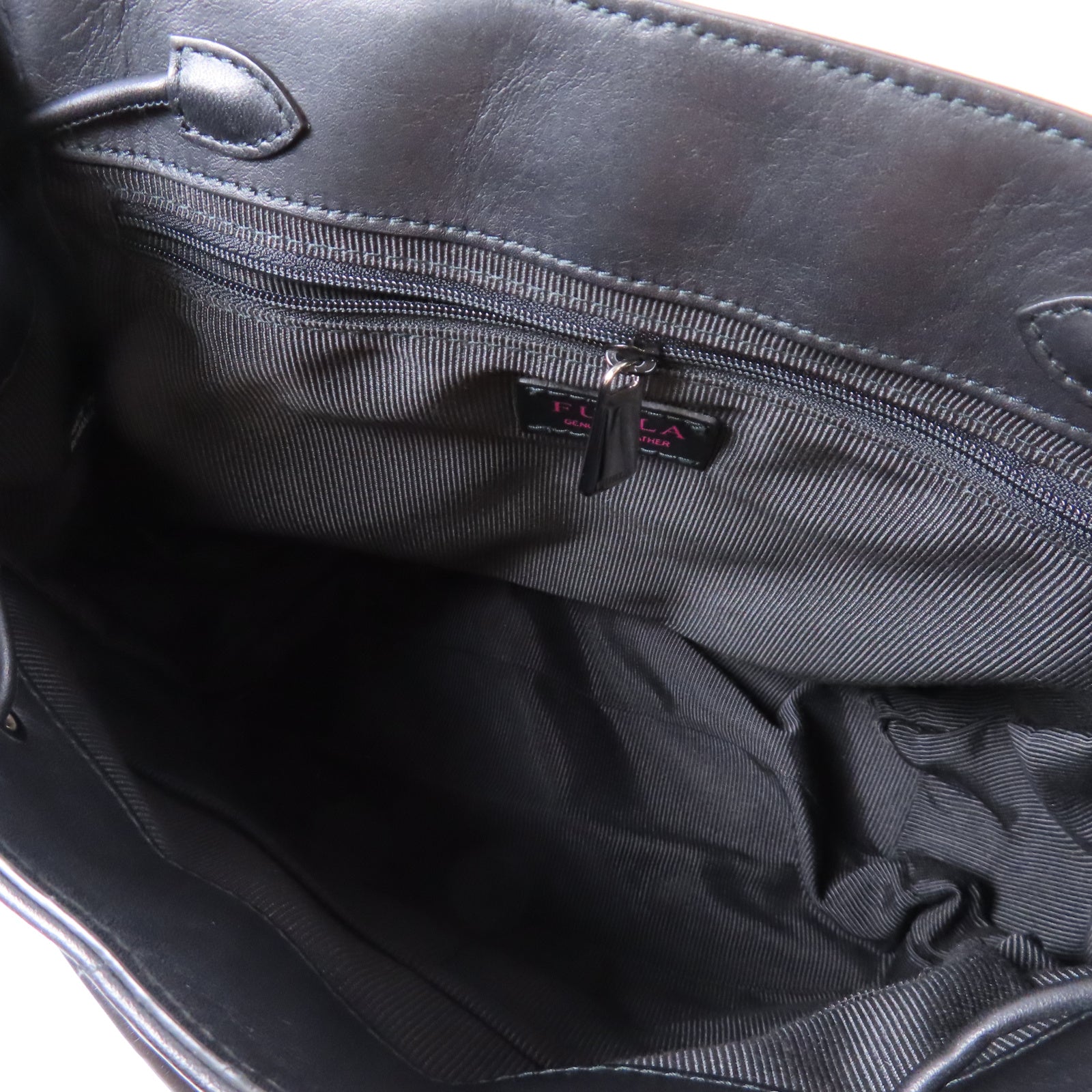 Furla 牛皮皮革Backpack銀扣鏈帶背包黑色