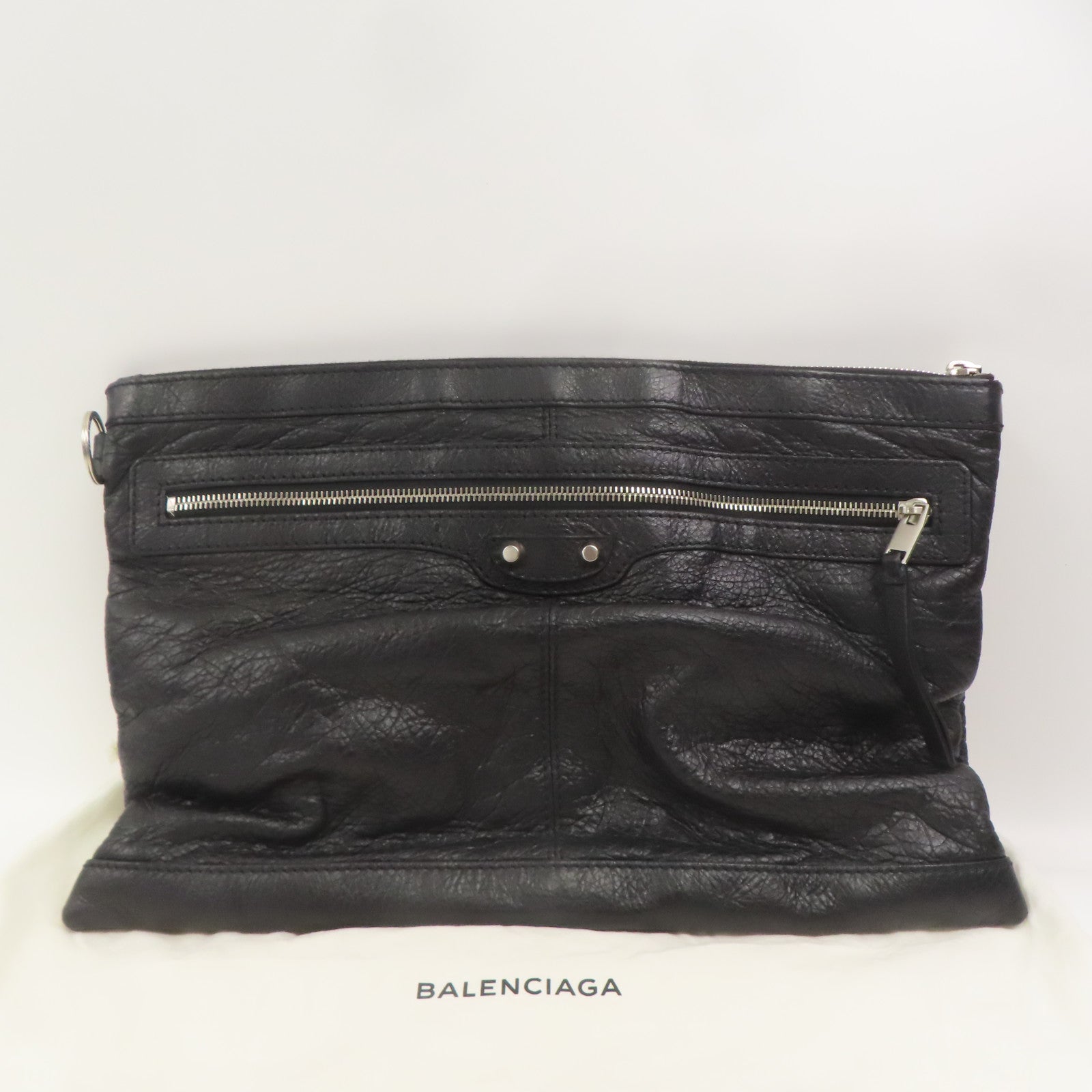BALENCIAGA 牛皮皮革Pouch銀扣手拿包黑色