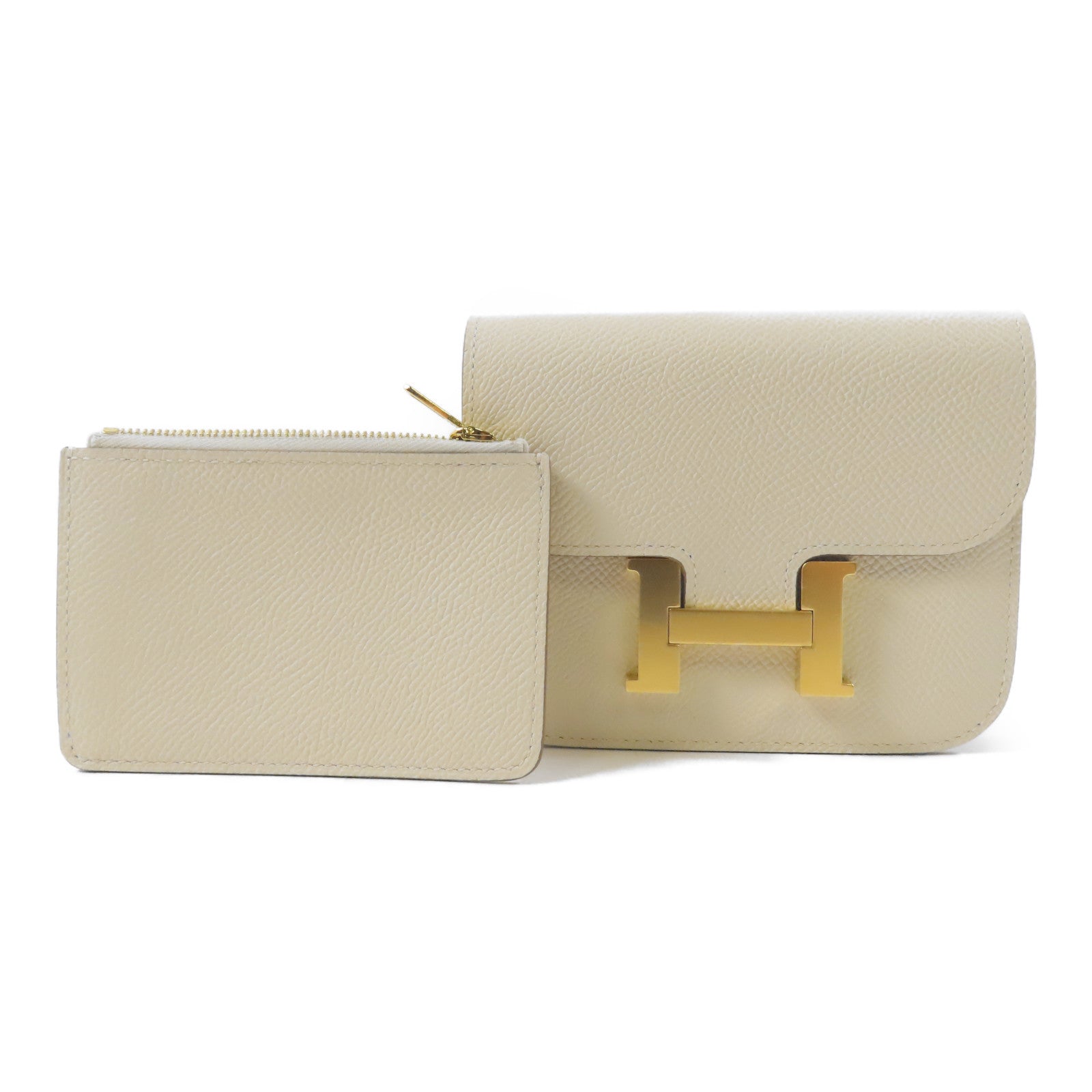 HERMES Epsom皮革Constance Slim Wallet金扣錢包Nata/米色