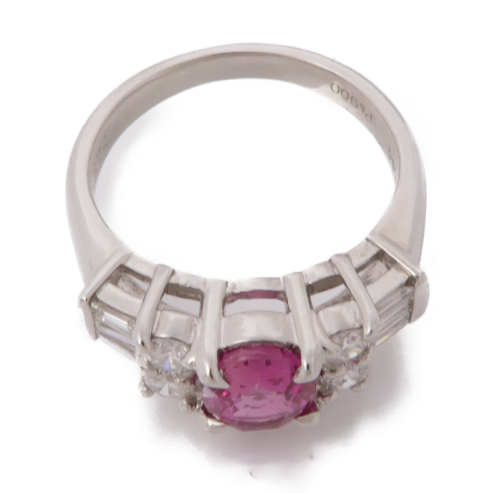 JEWELRY 【激減優惠】PT900鉑金Pink Sapphire Diamond Ring粉紅藍寶石/鑽石戒指US#6.25