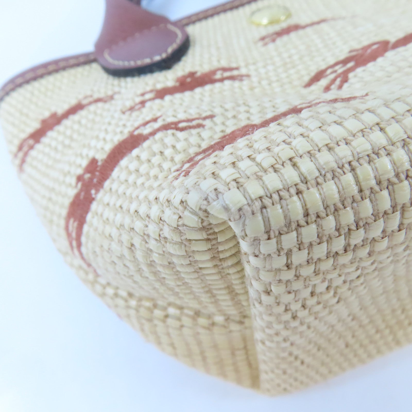 Longchamp 藤料/牛皮皮革Le Panier Pliage Basket金扣手挽肩背兩用袋啡色