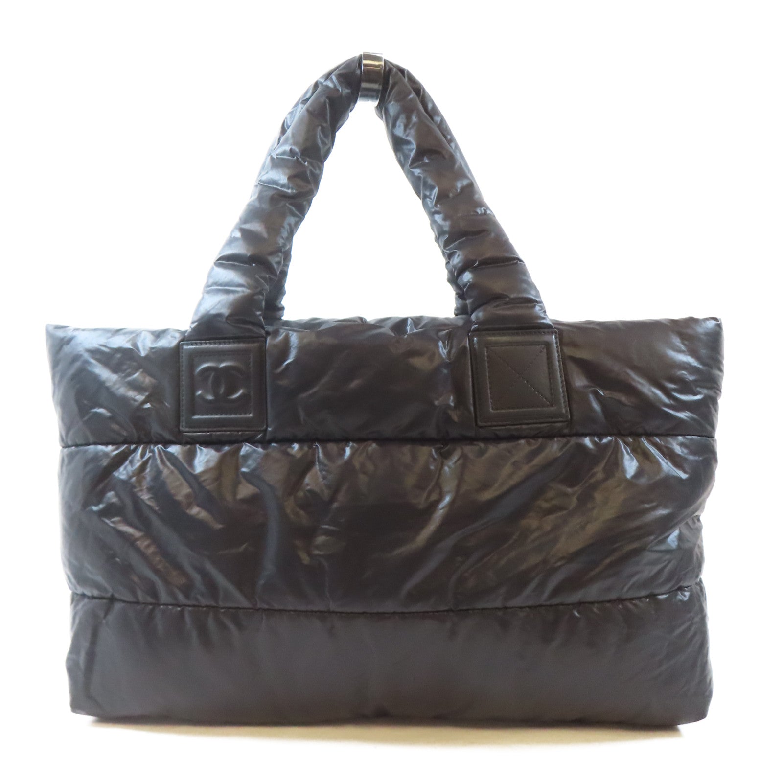 CHANEL 尼龍Coco Cocoon銀扣手挽袋黑色