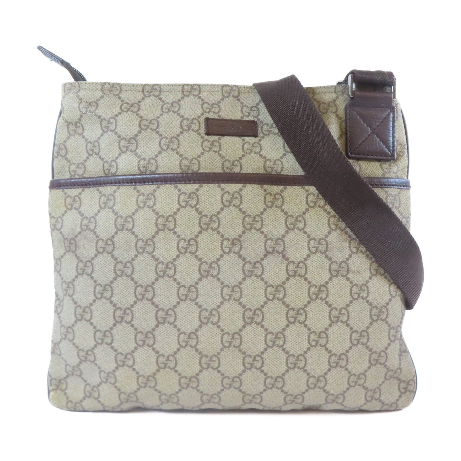 GUCCI 【激減優惠】塗層帆布Shoulder Bag銀扣肩背袋啡色