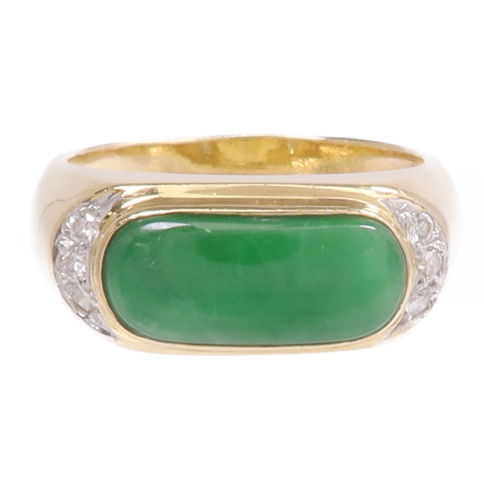 JEWELRY 18K黃金/白金Jade Diamond Ring翡翠/鑽石戒指US#6.25