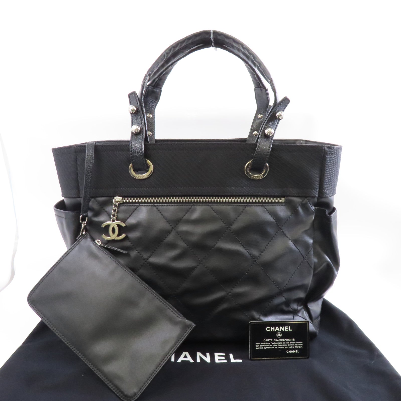 CHANEL 菱格皮革Shoulder Tote銀扣肩背手挽袋黑色