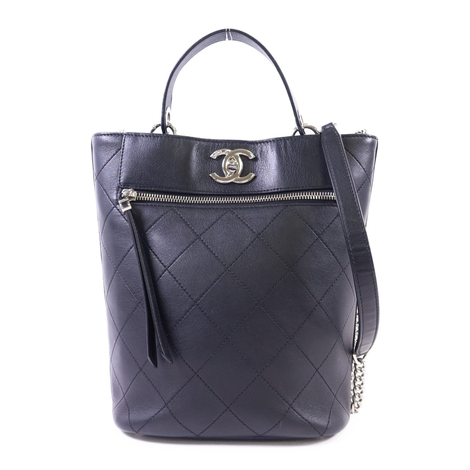 CHANEL 牛皮皮革2 Way Bucket Shoulder銀扣手挽肩背兩用袋
