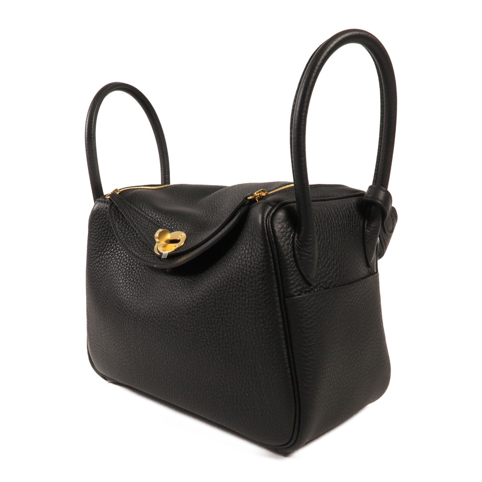 HERMES 【激減優惠】Clemence皮革Lindy 26金扣手挽肩背兩用袋Noir