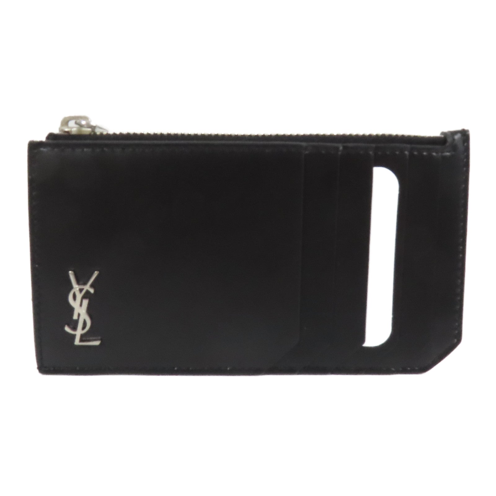 SAINT LAURENT 皮革Zip Card Case銀扣卡片套