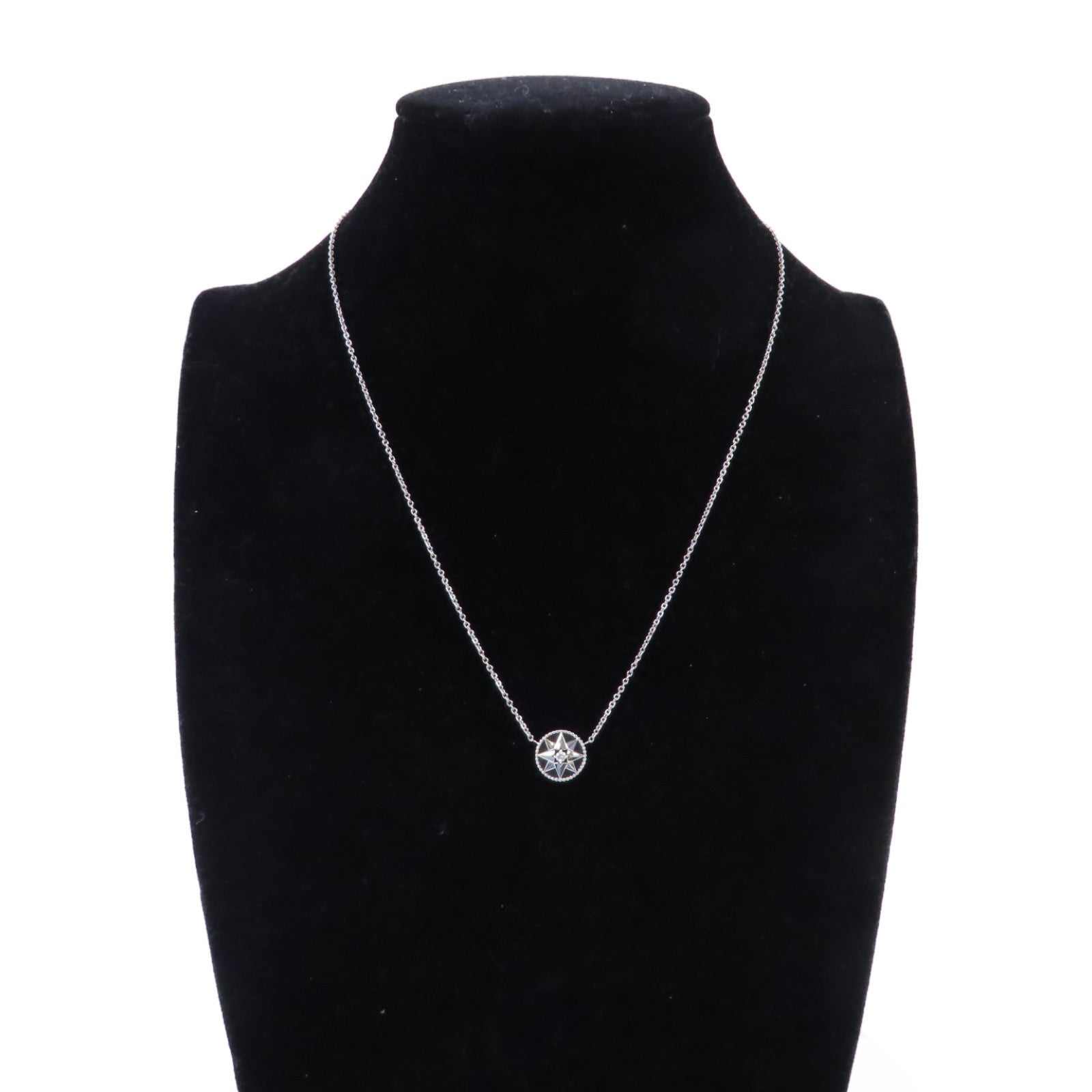 Dior 18K白金/鑽石Rose Des Vents Diamond Necklace銀扣項鏈黑色/銀色